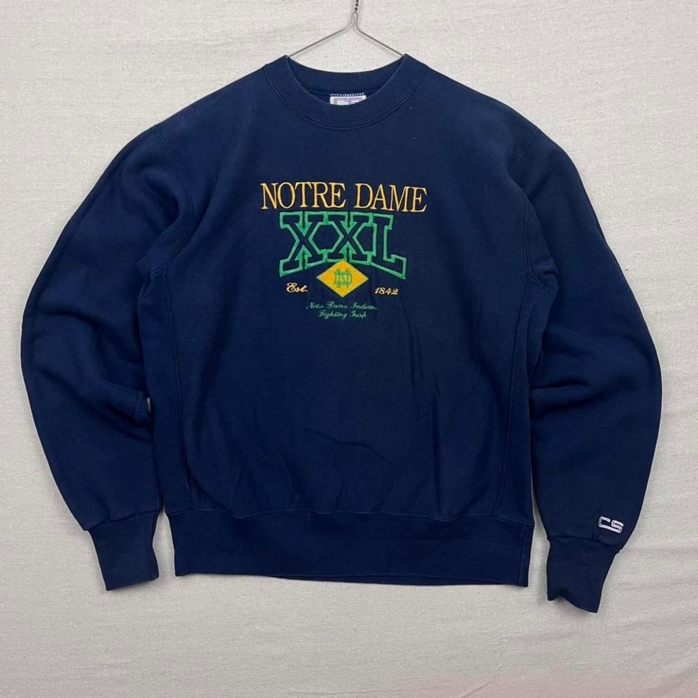 Vintage‎ 90s Crable Sportswear Notre Dame Navy Embroidered Pullover Sweatshirt
